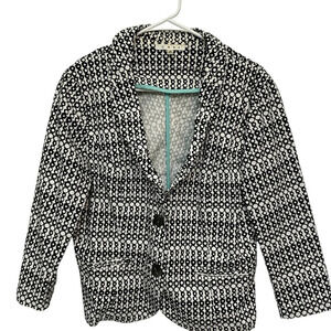 Cabi Du Jour Blazer 3/4 Sleeve Fitted Stretch Cotton Blend Black white pattern